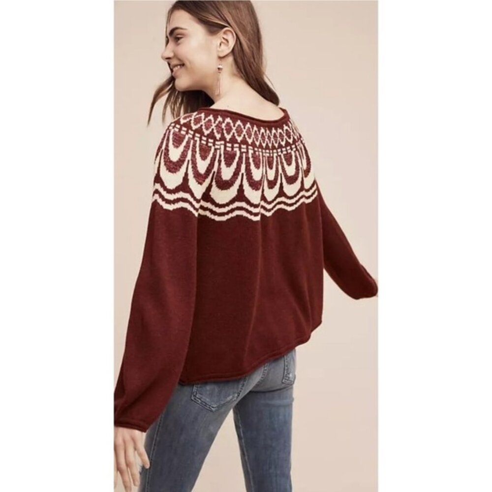 NWT Anthropologie Field Flower Metallic Bib Pullover Sweater Size XL - Picture 2 of 10